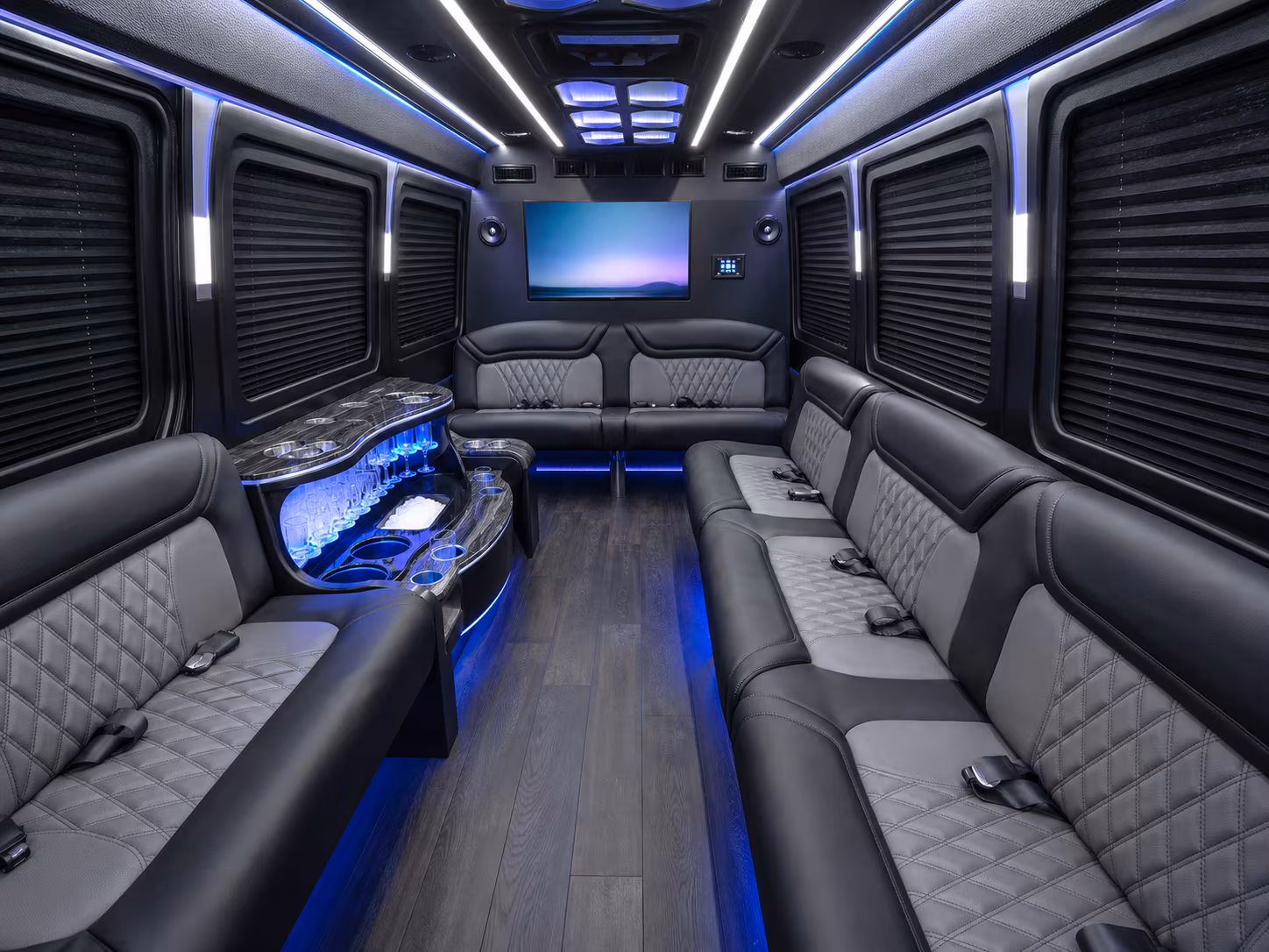 raleigh 18 passenger party bus inside