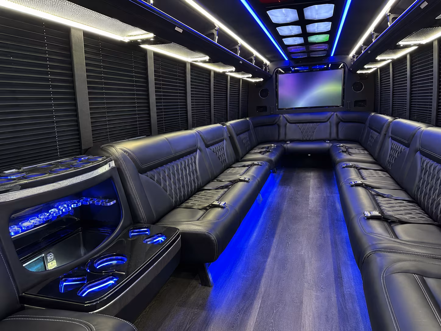 raleigh 20 passenger party bus inside