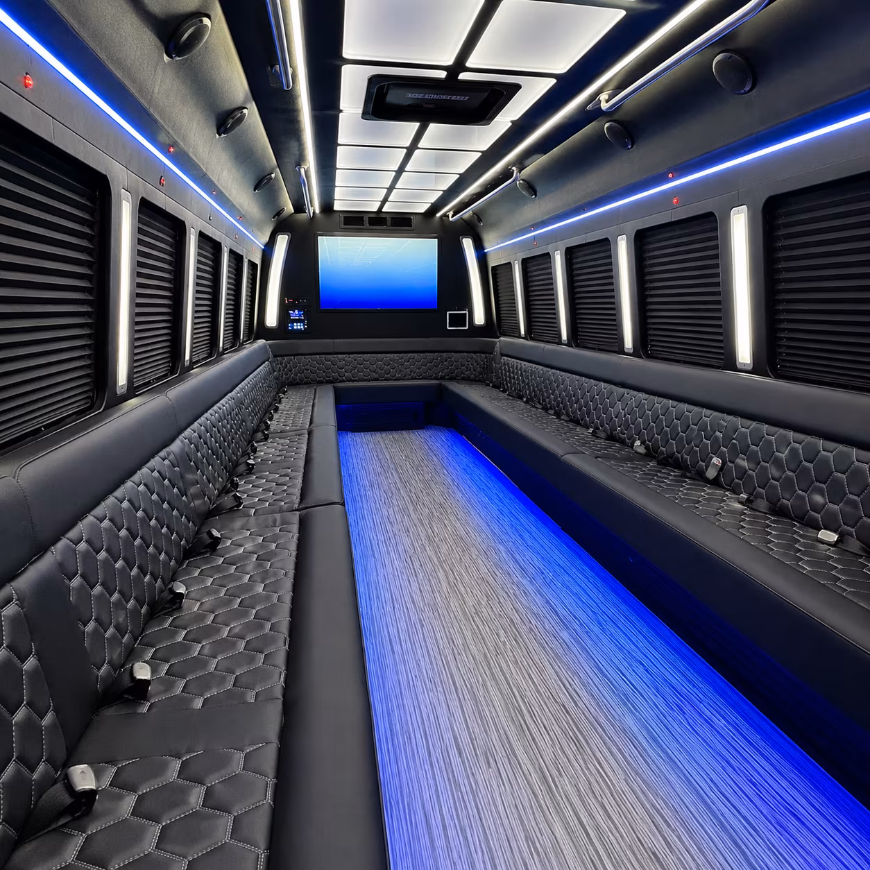 raleigh 50 passenger party bus inside